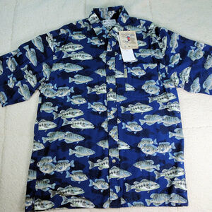NWT Columbia Button-Up Blue Fish Shirt Medium